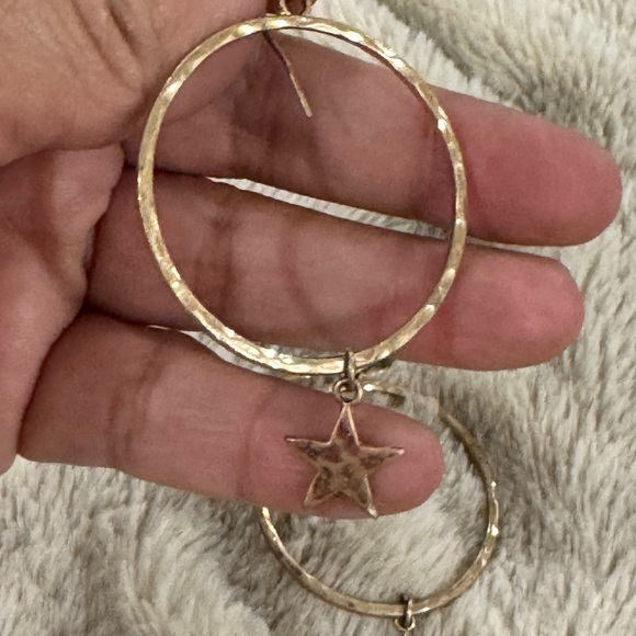Gold Hoop Earrings with Star Charms | Celestial Boho - Picture 2 of 2